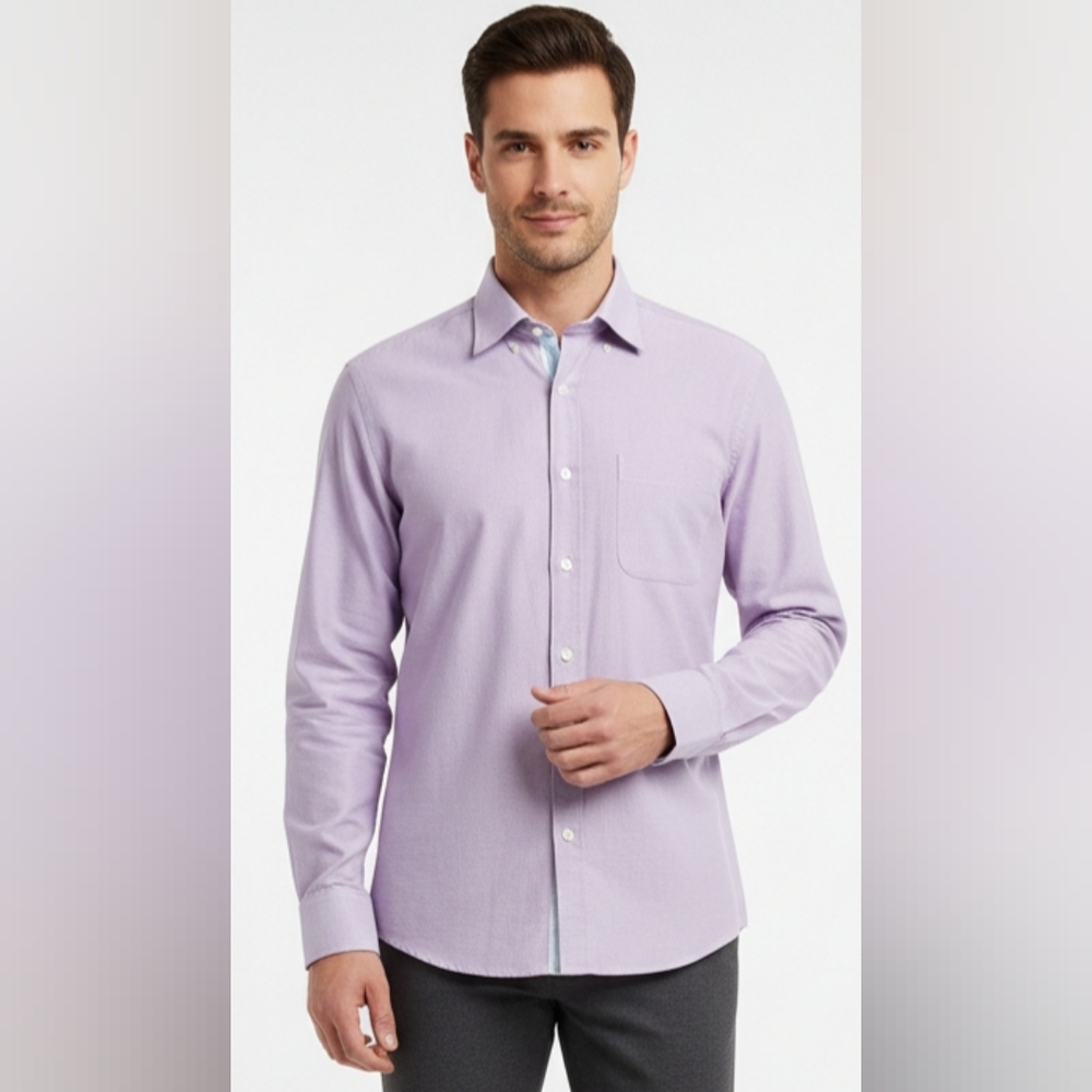 Marks & Spencer Light Purple Men's Dress Shirt Cotton Oxford Excellent Quality